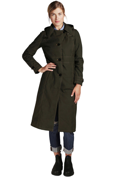 FELLERWomen's-Waxed Cotton Raincoat - Mercer Long Trench - NWT